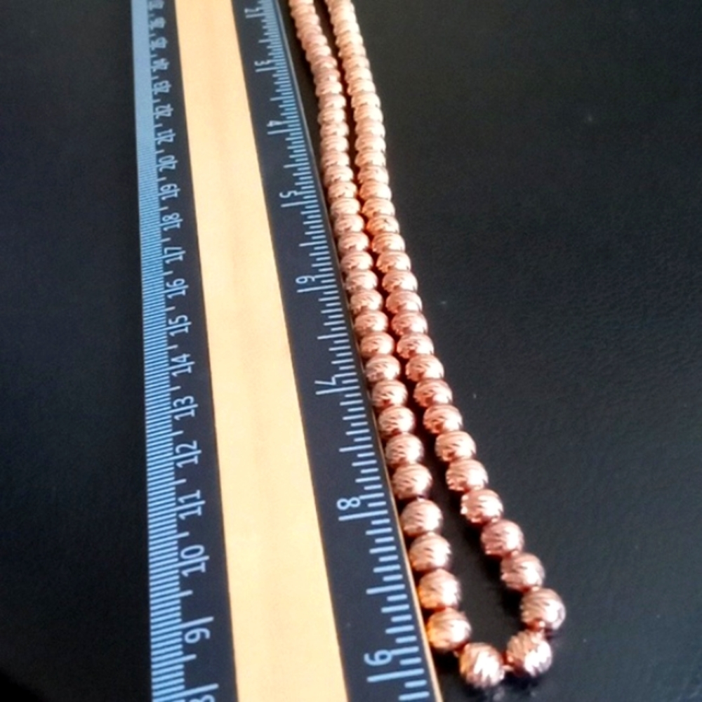 ROSE GOLD OVER STERLING SILVER DIAMOND CUT BEAD BOLO NECKLACE - Picture 4 of 5